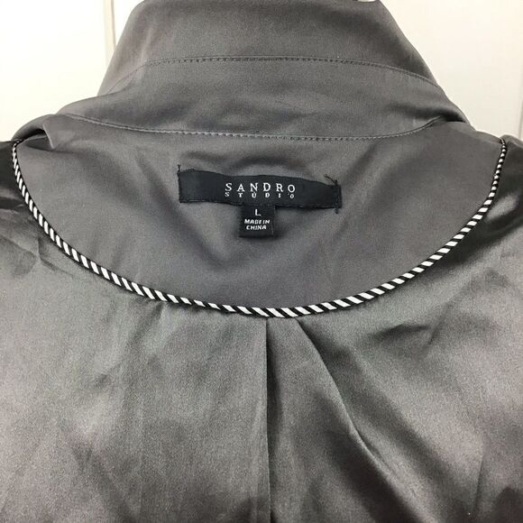 Sandro Dark Gray Ruffled Collar Belted Trench L - Picture 6 of 7